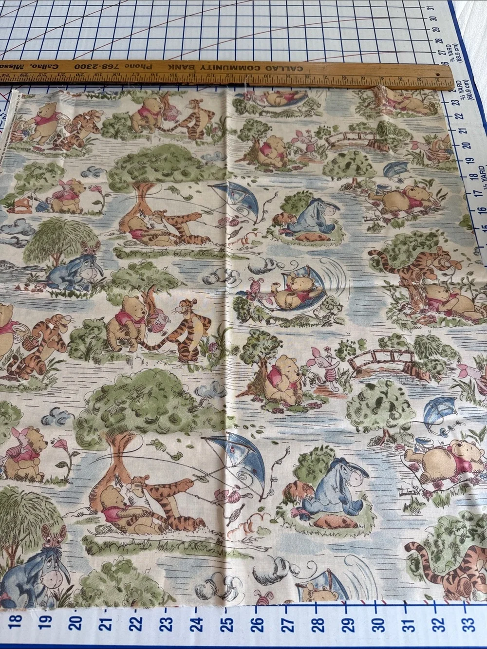 Vintage Disney Winnie the Pooh Day in the Park Fabric Springs 2/3 Yard